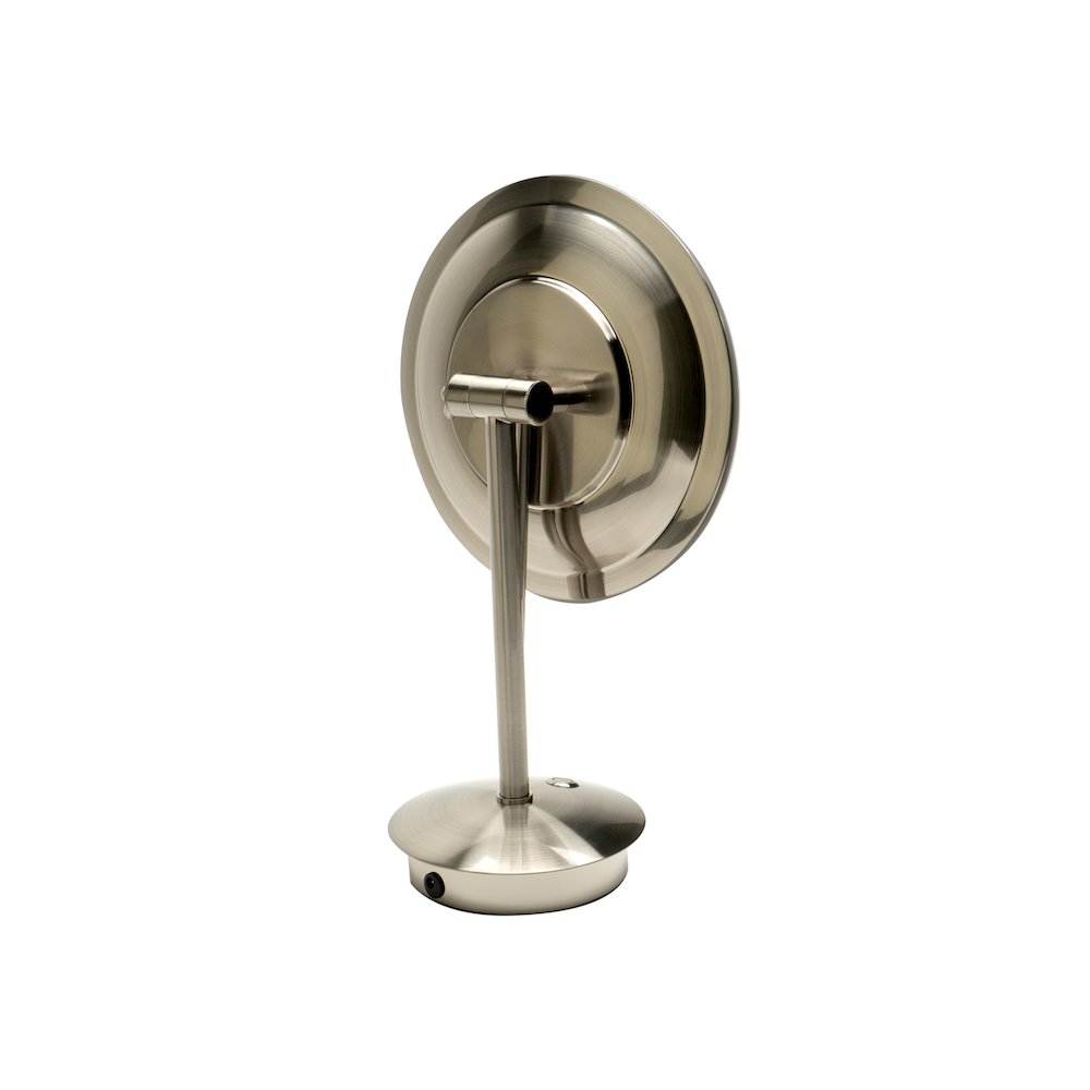 Brushed Nickel Tabletop Round 9" 5x Magnifying Cosmetic Mirror with Light. Picture 5