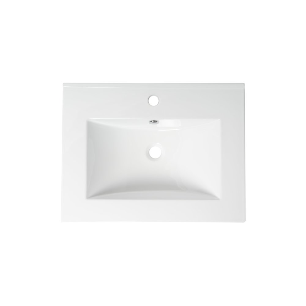 White 25" Rectangular Drop In Ceramic Sink with Faucet Hole. Picture 9