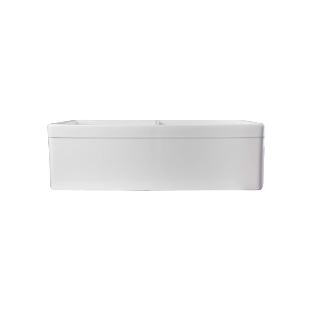 White 32" Decorative Lip Apron Double Bowl Fireclay Farmhouse Kitchen Sink. Picture 5
