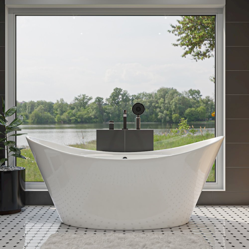 68 inch White Oval Acrylic Free Standing Soaking Bathtub. Picture 4