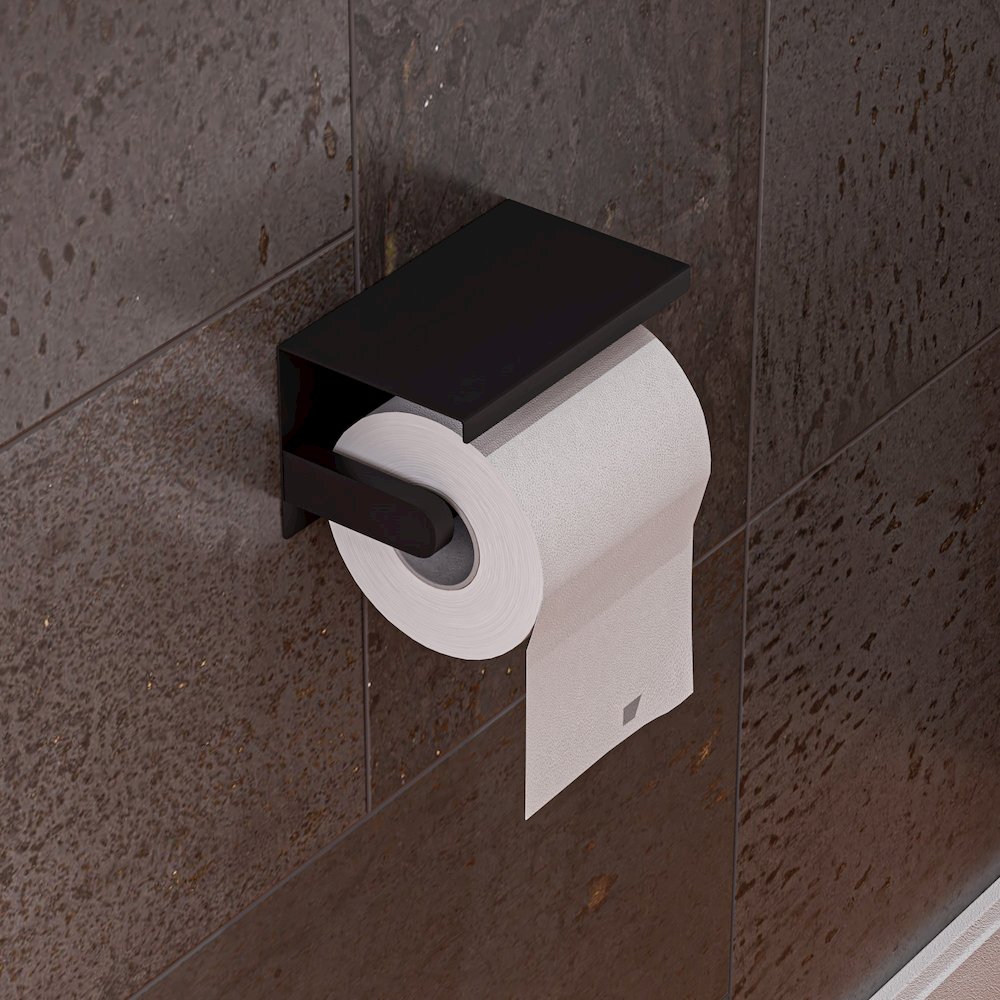 ALFI brand Black Matte Stainless Steel Toilet Paper Holder with Shelf. Picture 2