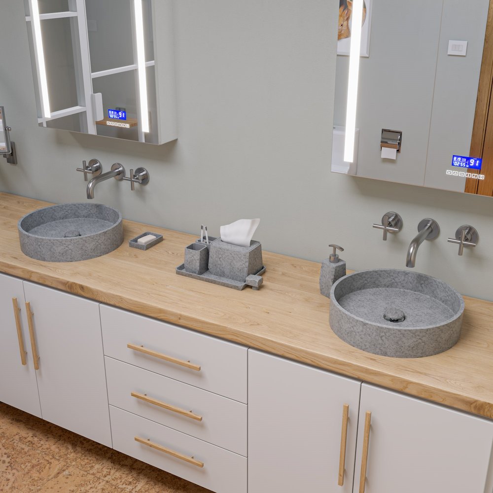 17" Round Solid Concrete Gray Matte Above Mount Bathroom Sink. Picture 3