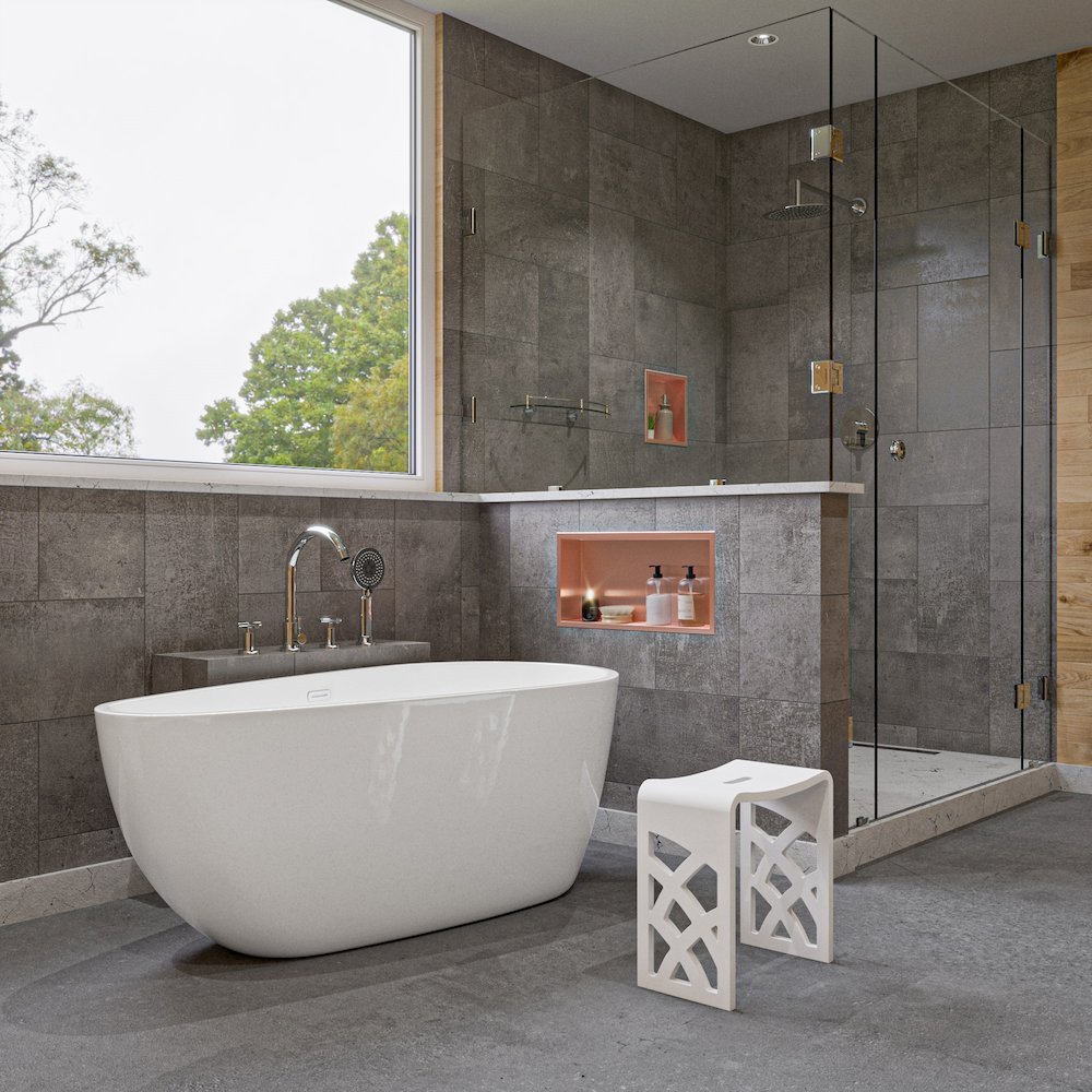 Brushed Copper PVD Stainless Steel Horizontal Single Shelf Shower Niche. Picture 4