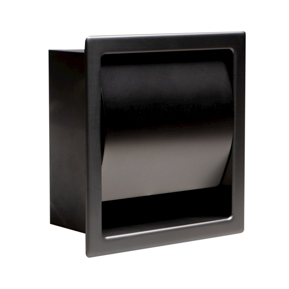 PVD Brushed Black Stainless Steel Recessed Toilet Paper Holder with Cover. Picture 3