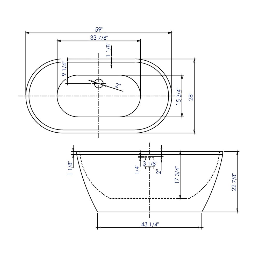 59 inch White Oval Acrylic Free Standing Soaking Bathtub. Picture 5