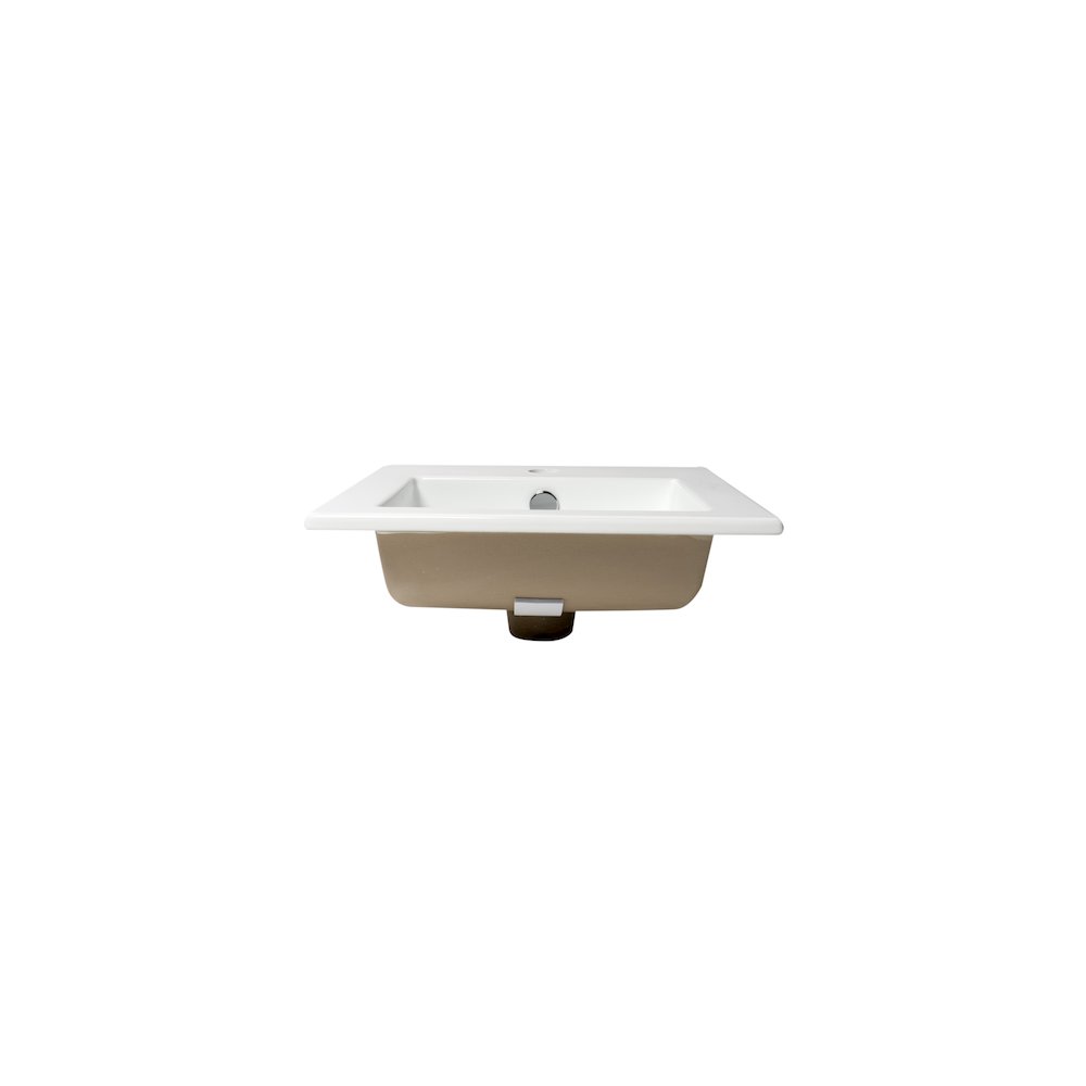 White 17" Square Drop In Ceramic Sink with Faucet Hole. Picture 6