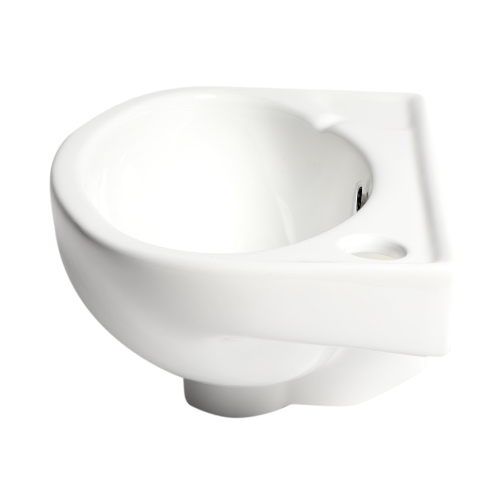 White 14" Small Wall Mounted Ceramic Sink with Faucet Hole. Picture 4