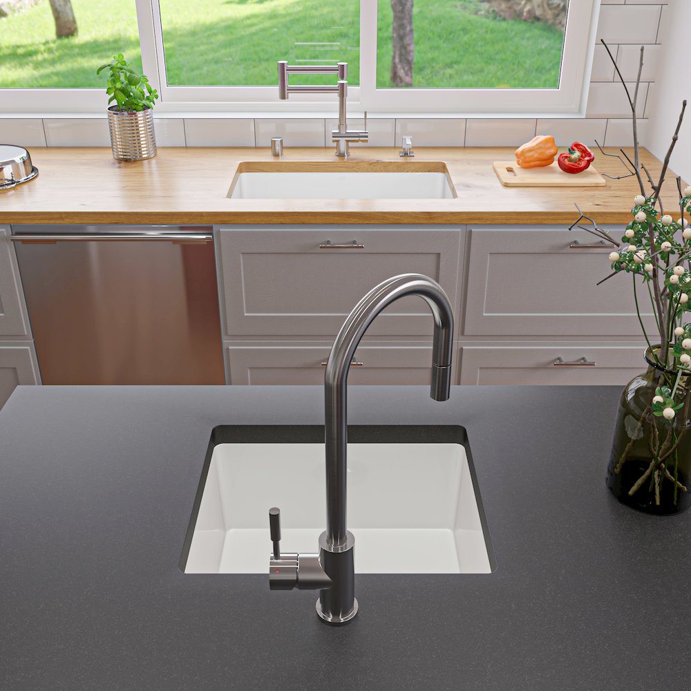 White 30" x 18" Fireclay Undermount / Drop In Kitchen Sink w Grid. Picture 9