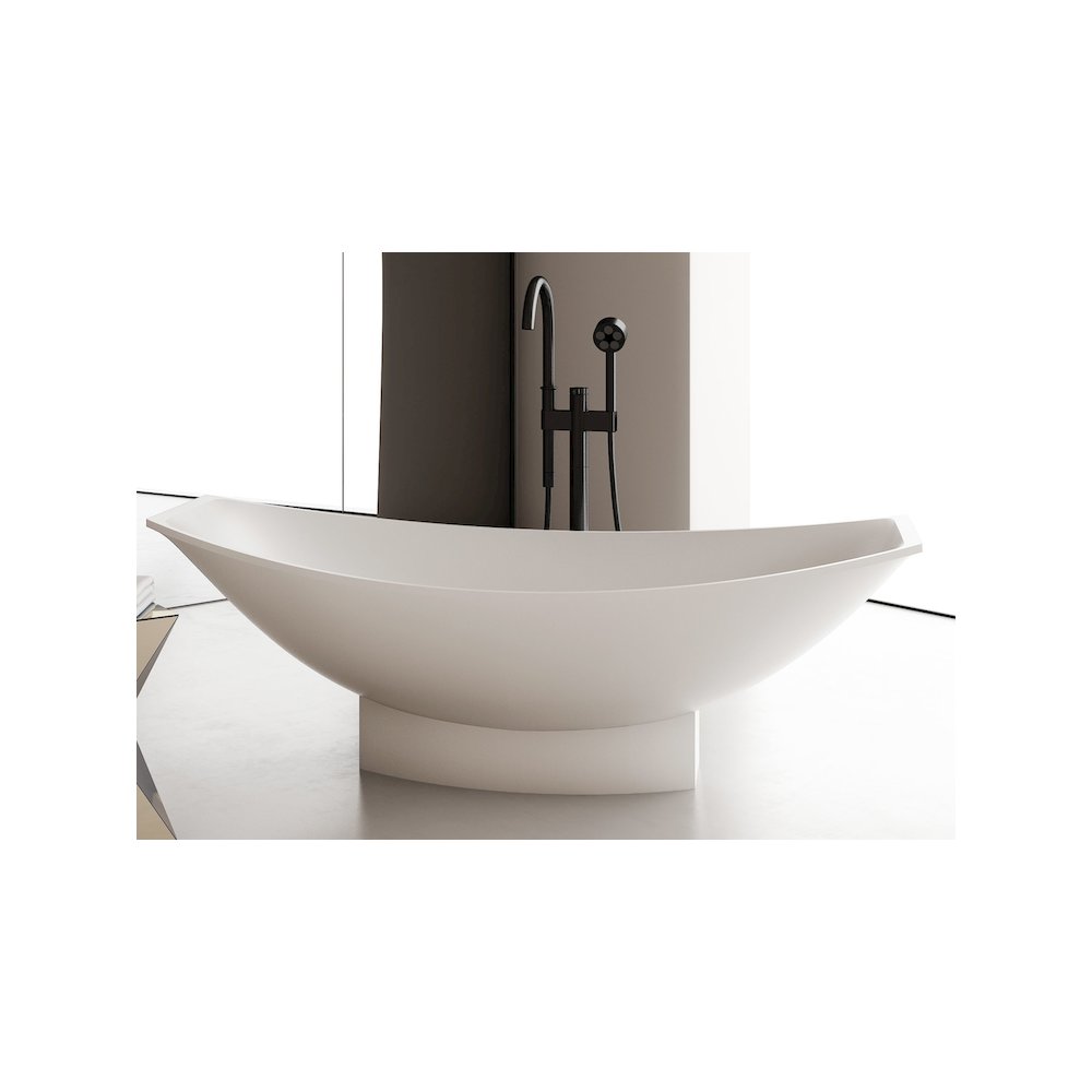 White Matte 71" Solid Surface Resin Free Standing Hammock Style Bathtub. Picture 3