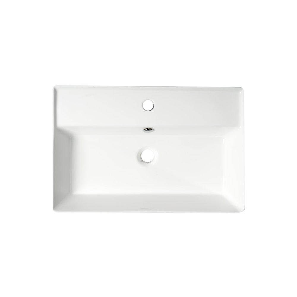 White 24" Modern Rectangular Above Mount Ceramic Sink with Faucet Hole. Picture 6
