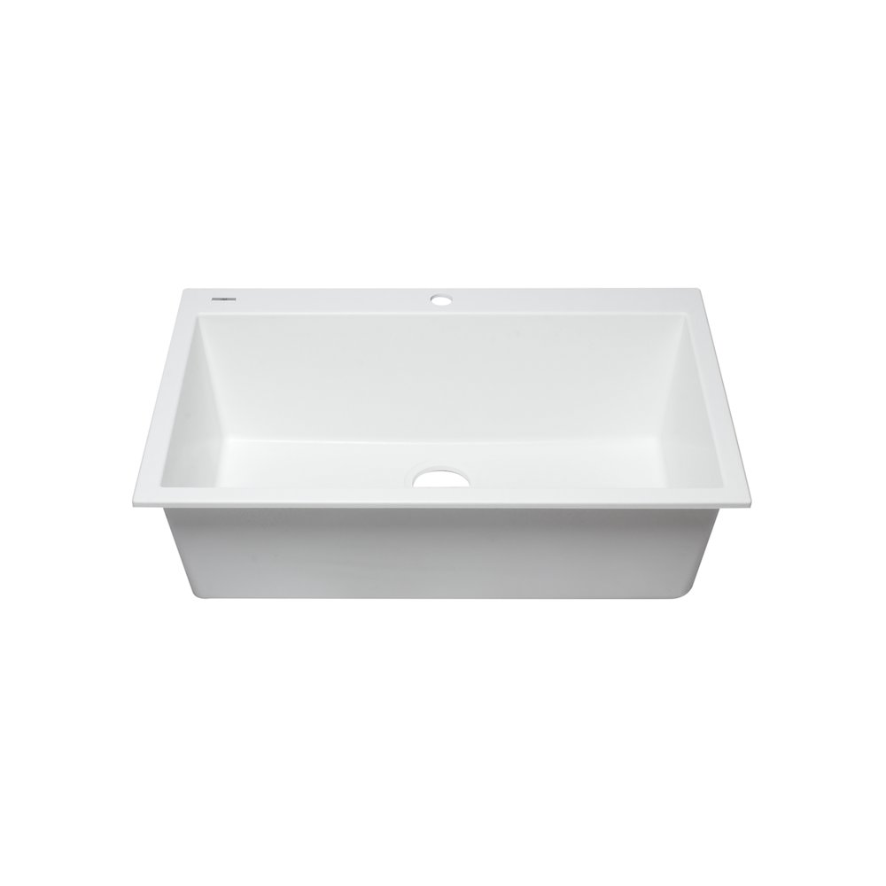 White 33" Single Bowl Drop In Granite Composite Kitchen Sink. Picture 7