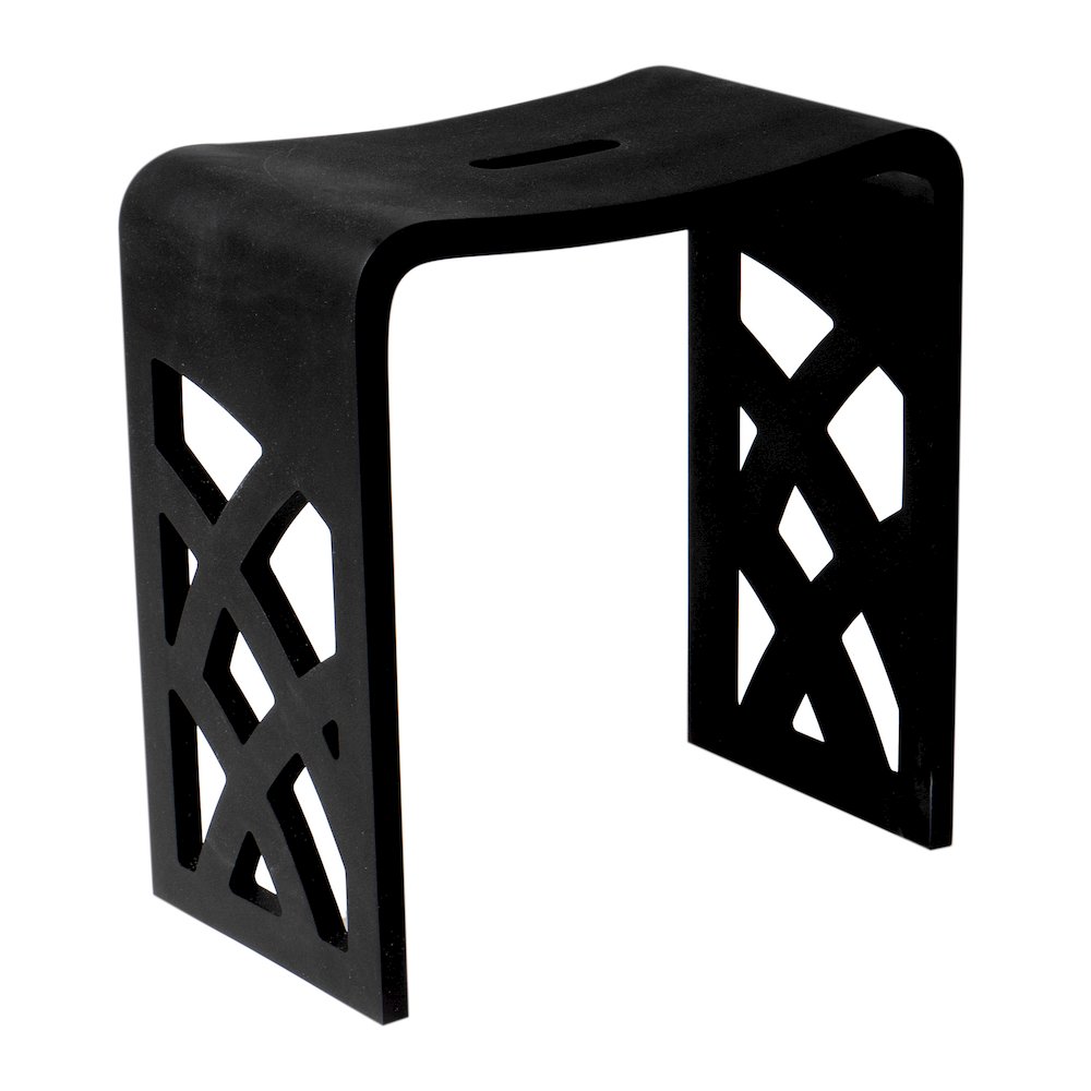 Black Matte Solid Surface Resin Bathroom / Shower Stool. Picture 1