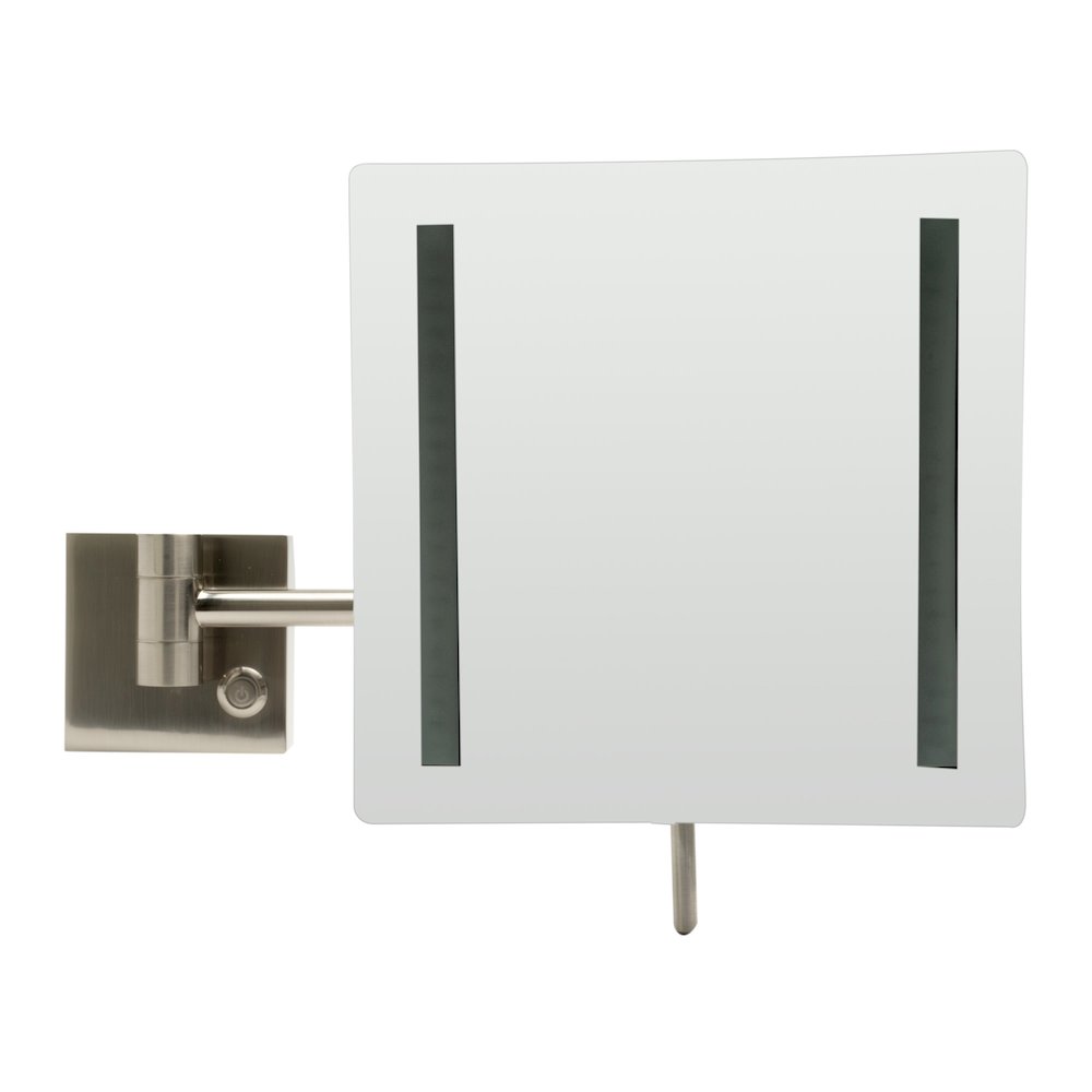 Brushed Nickel Wall Mount Square 8" 5x Magnifying Cosmetic Mirror with Light. Picture 4