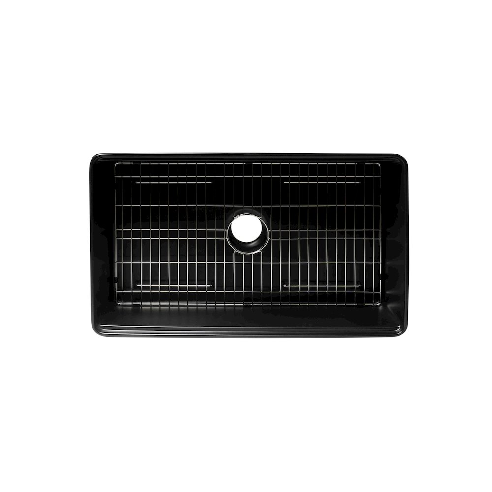 Black Matte Workstation 33" x 20" Single Bowl Step Rim Fireclay Farm Sink. Picture 6