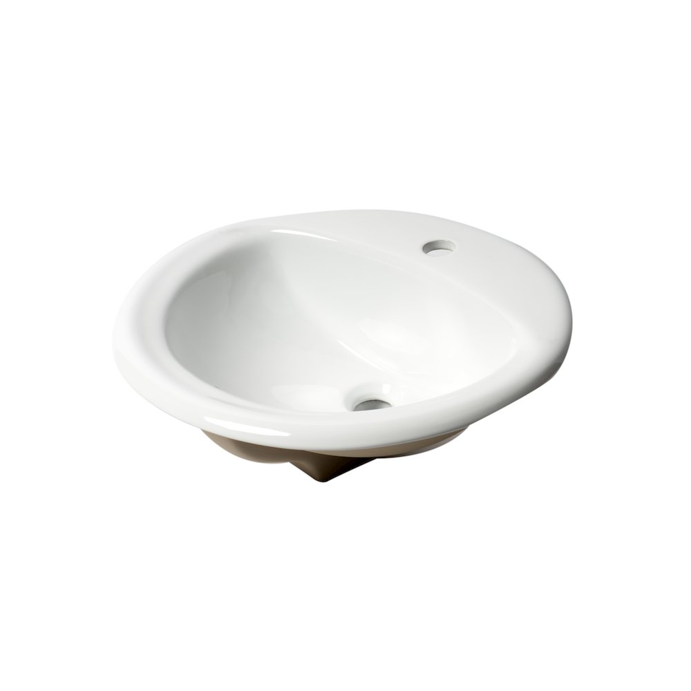 White 21" Oval Drop In Ceramic Sink with Faucet Hole. Picture 8