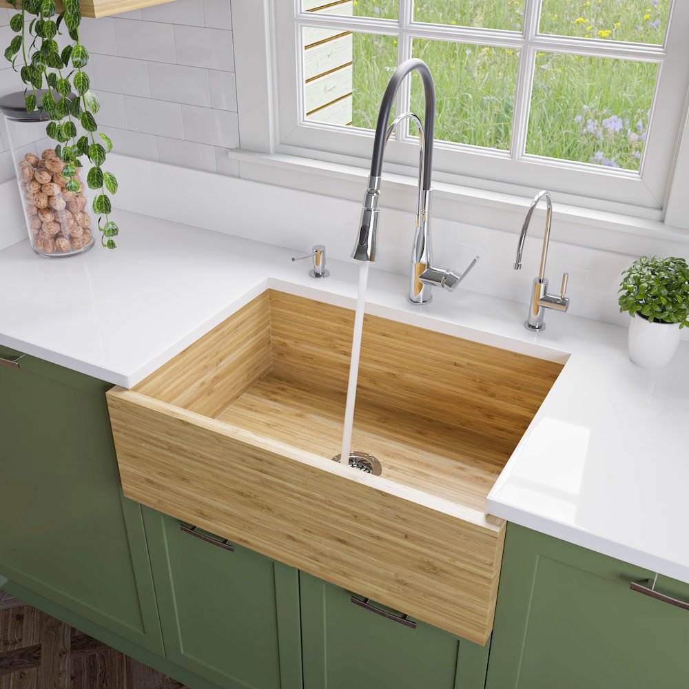 30" Single Bowl Bamboo Kitchen Farm Sink. Picture 2