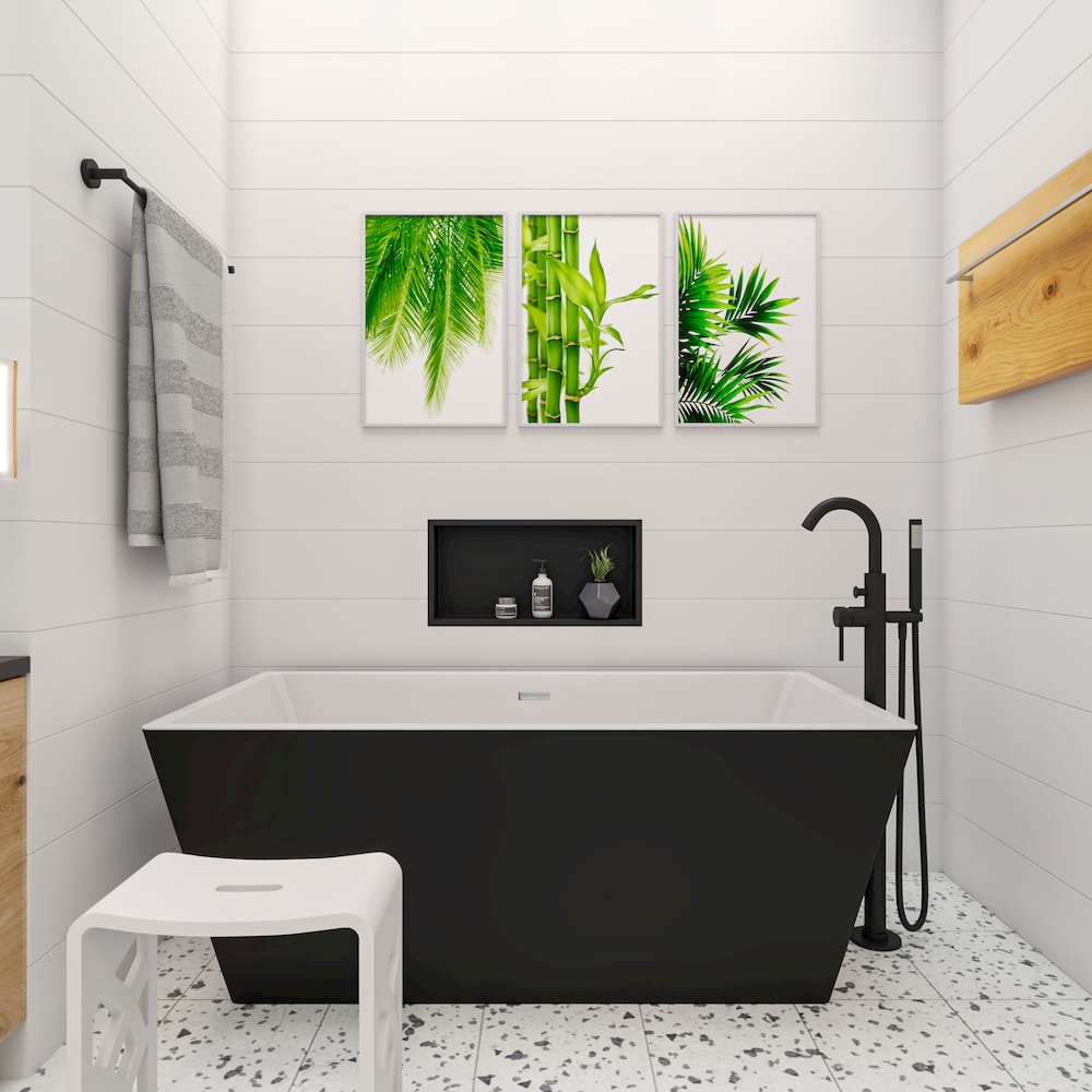59 inch Black & White Rectangular Acrylic Free Standing Soaking Bathtub. Picture 2