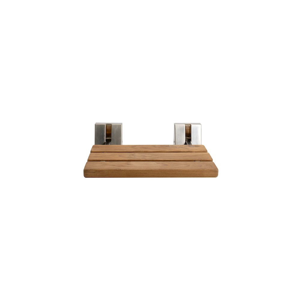Brushed Nickel 16" Folding Teak Wood Shower Seat Bench. Picture 5
