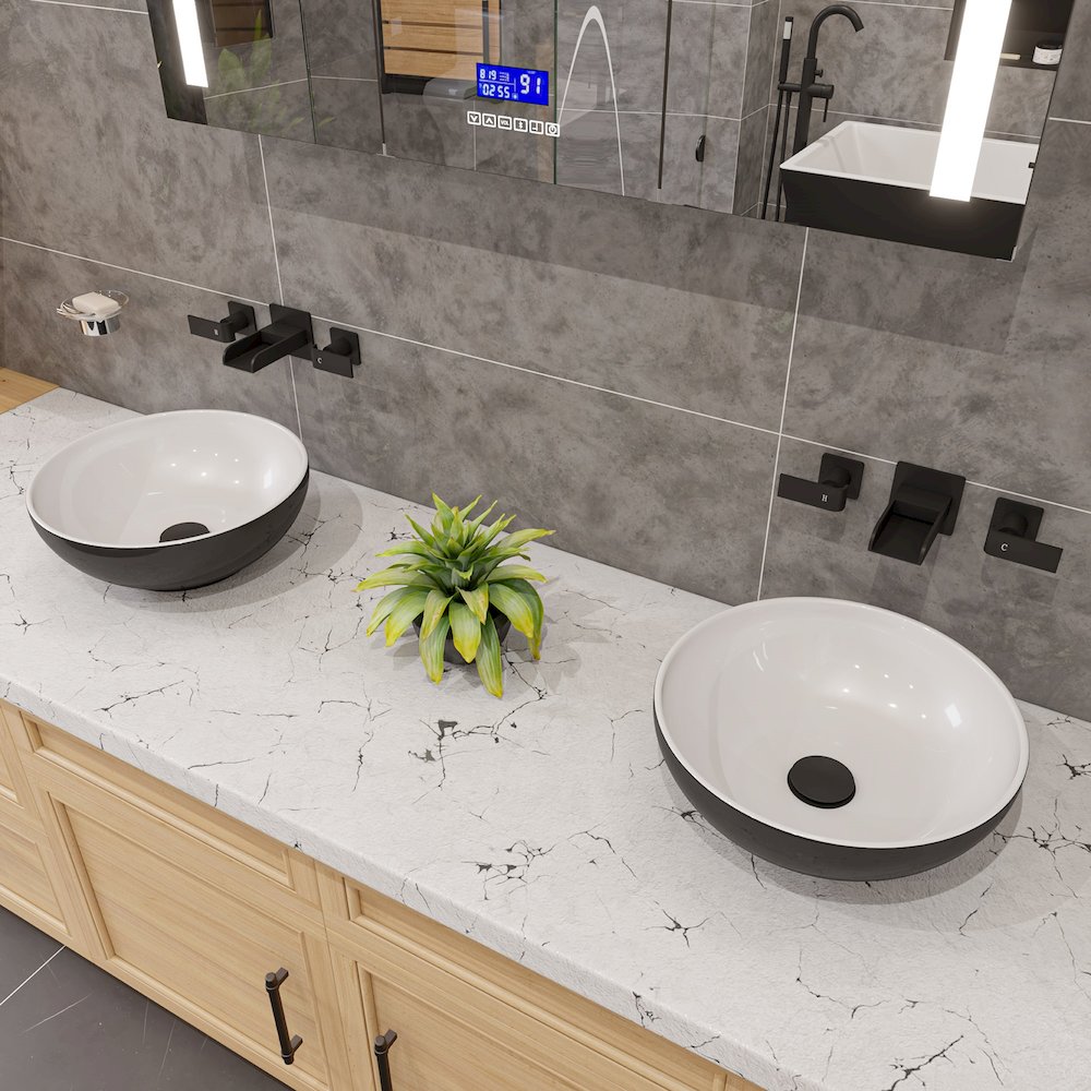 Black Matte Pop Up Drain with Overflow. Picture 4