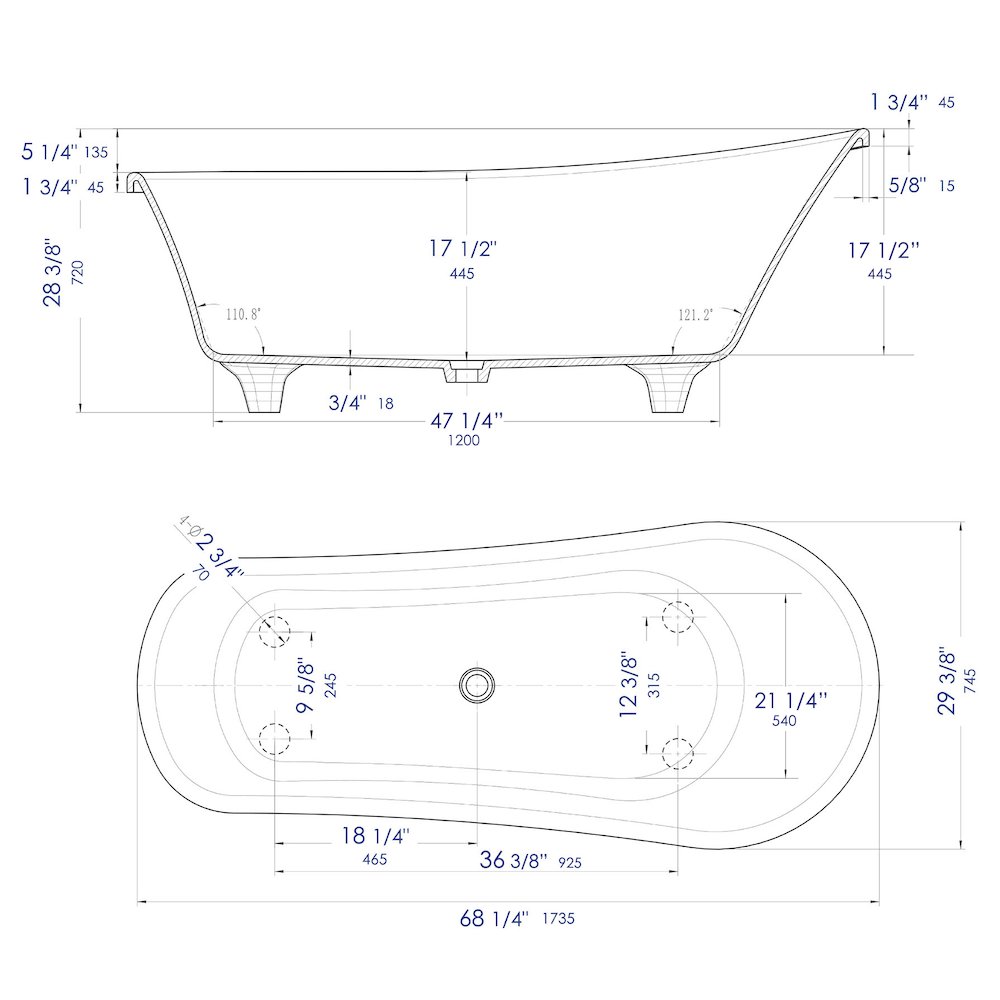 67" White Matte Clawfoot Solid Surface Resin Bathtub. Picture 10