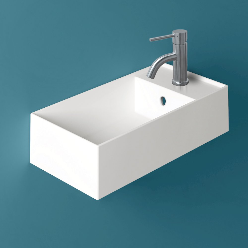 Britannia Rectangular Wall Mount Basin with Overflow and Right Single Hole Drill. Picture 4