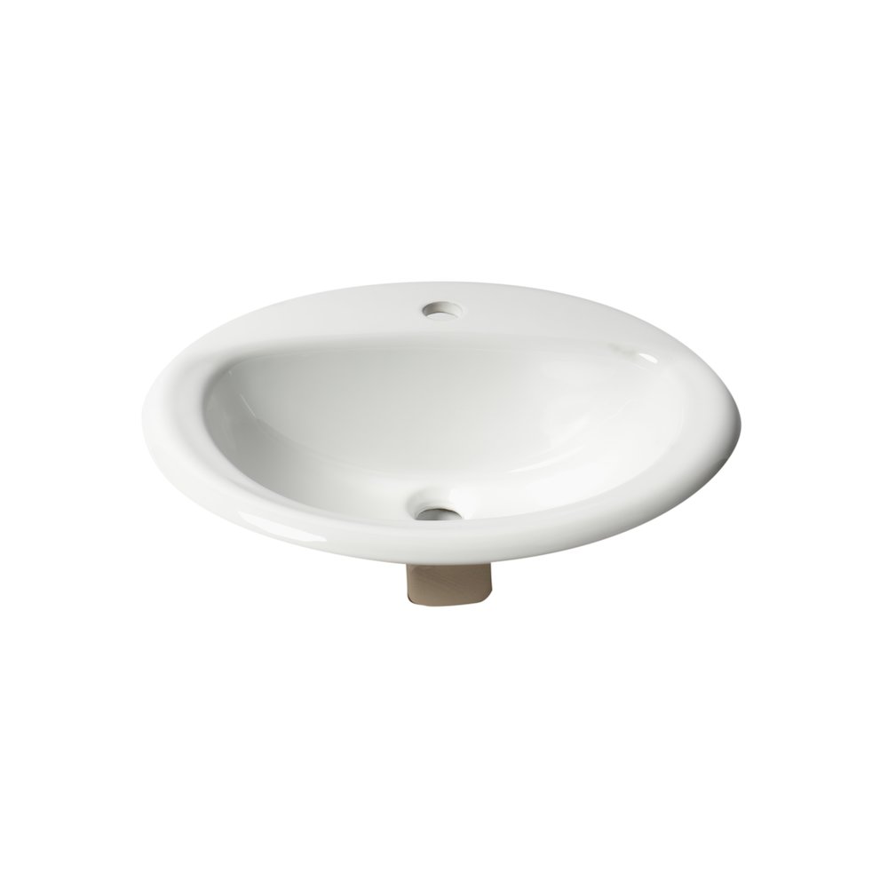 White 21" Oval Drop In Ceramic Sink with Faucet Hole. Picture 1