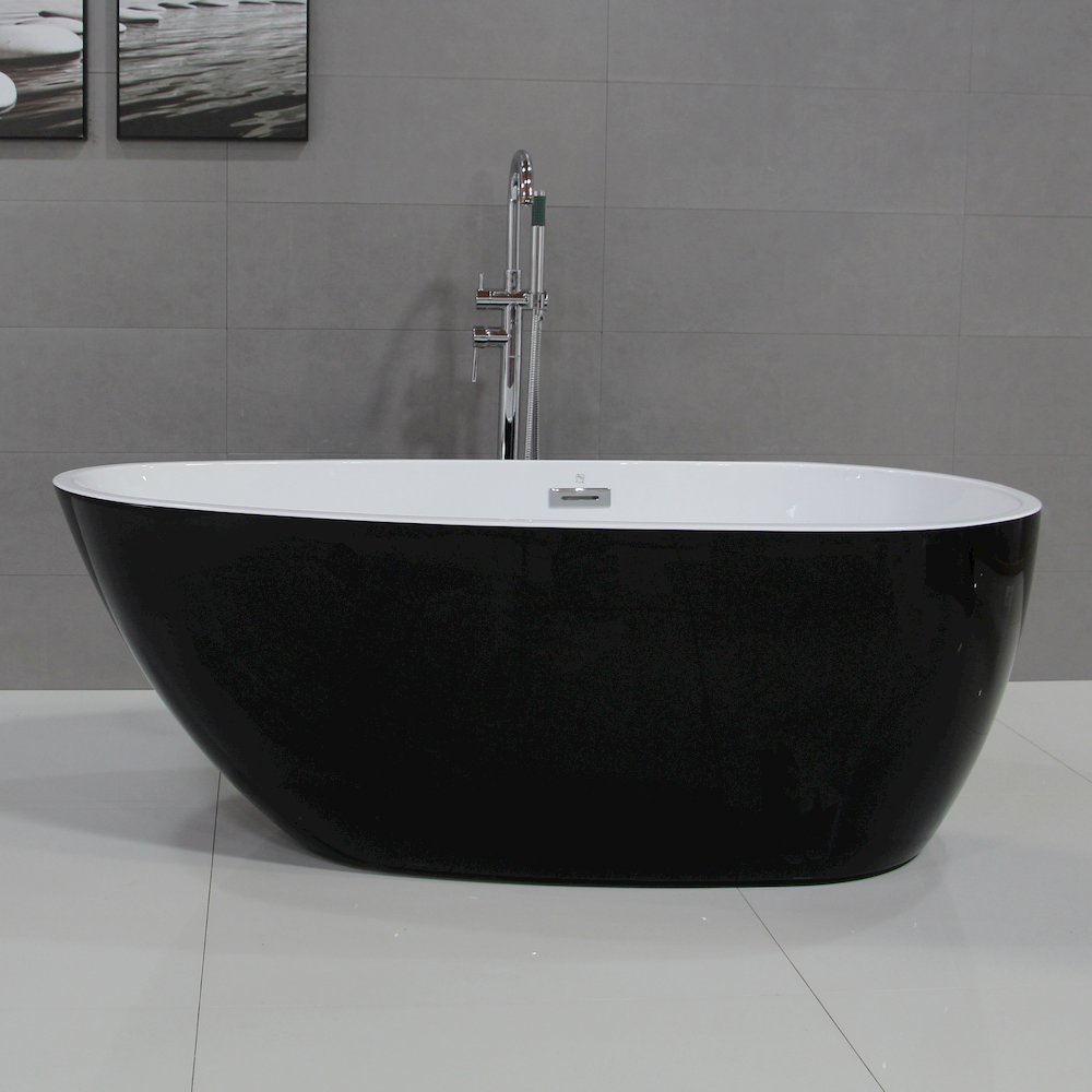 59 inch Black & White Oval Acrylic Free Standing Soaking Bathtub. Picture 2