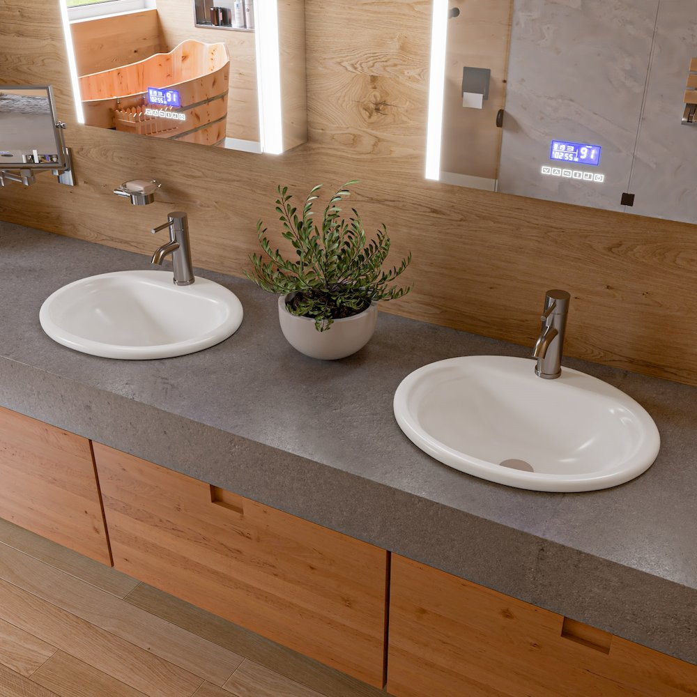 White 21" Oval Drop In Ceramic Sink with Faucet Hole. Picture 3