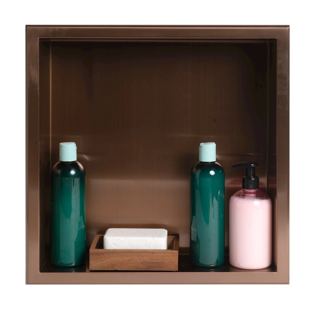 16" x 16" Brushed Copper PVD Steel Square Single Shelf Shower Niche. Picture 5