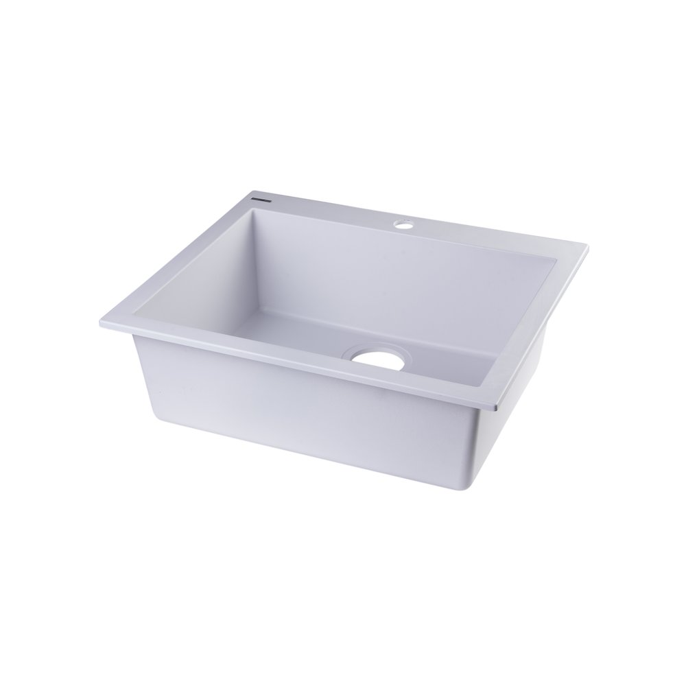 White 24" Drop-In Single Bowl Granite Composite Kitchen Sink. Picture 9
