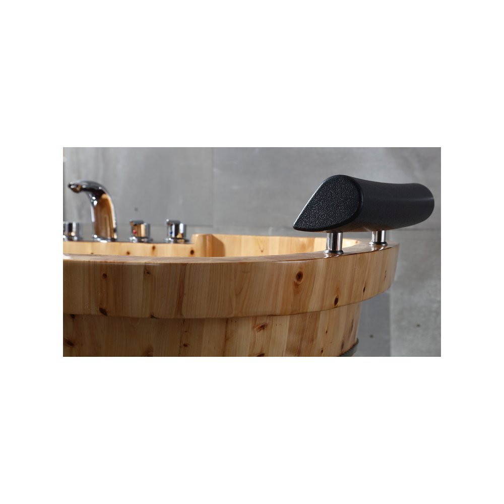 65" 2 Person Free Standing Cedar Wooden Bathtub with Fixtures & Headrests. Picture 5