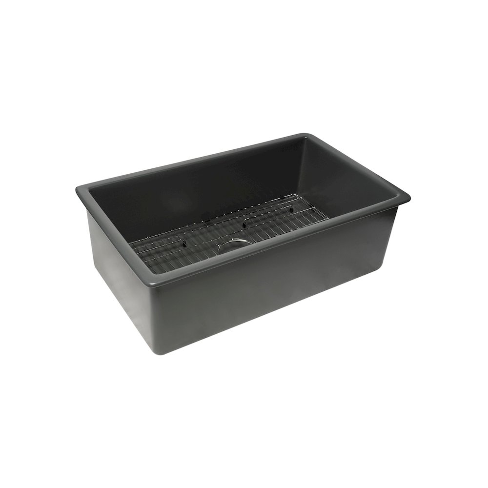 32" x 19" Fireclay Single Bowl Undermount / Drop In Kitchen Sink w Grid. Picture 1