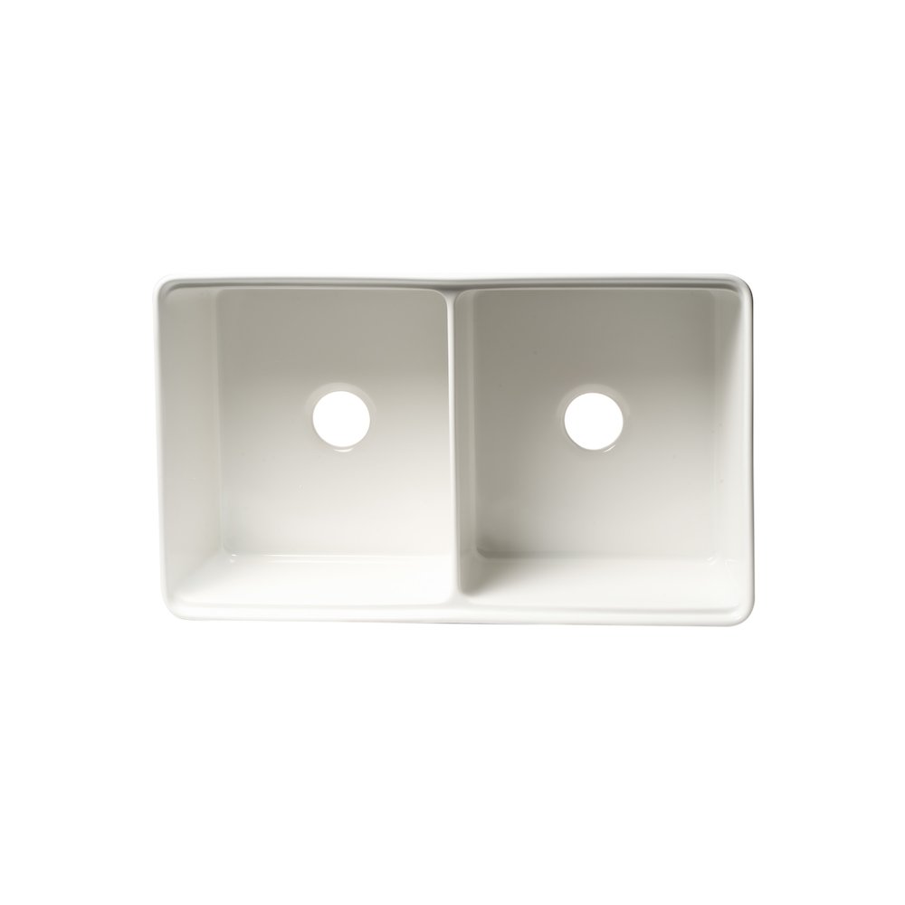 White 33" x 20" Workstation Double Bowl Step Rim Fireclay Farm Sink. Picture 8
