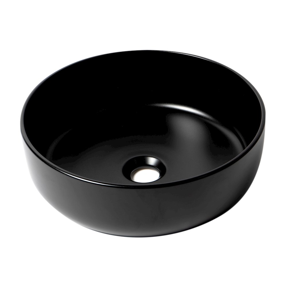 Black Matte 15" Round Above Mount Ceramic Sink. Picture 1
