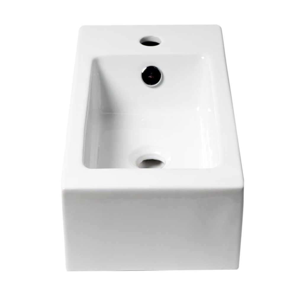 White 20" Small Rectangular Wall Mounted Ceramic Sink with Faucet Hole. Picture 3