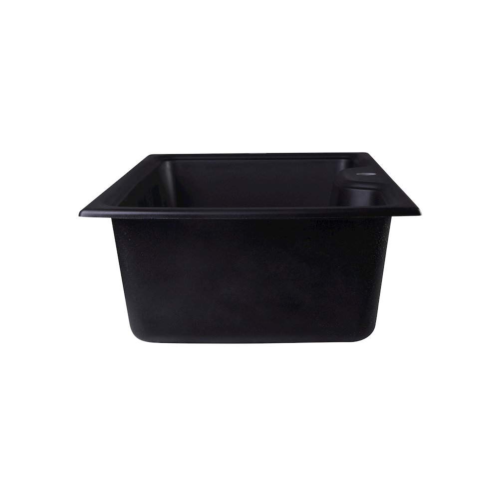 Black 35" Drop-In Single Bowl Granite Composite Kitchen Sink. Picture 8