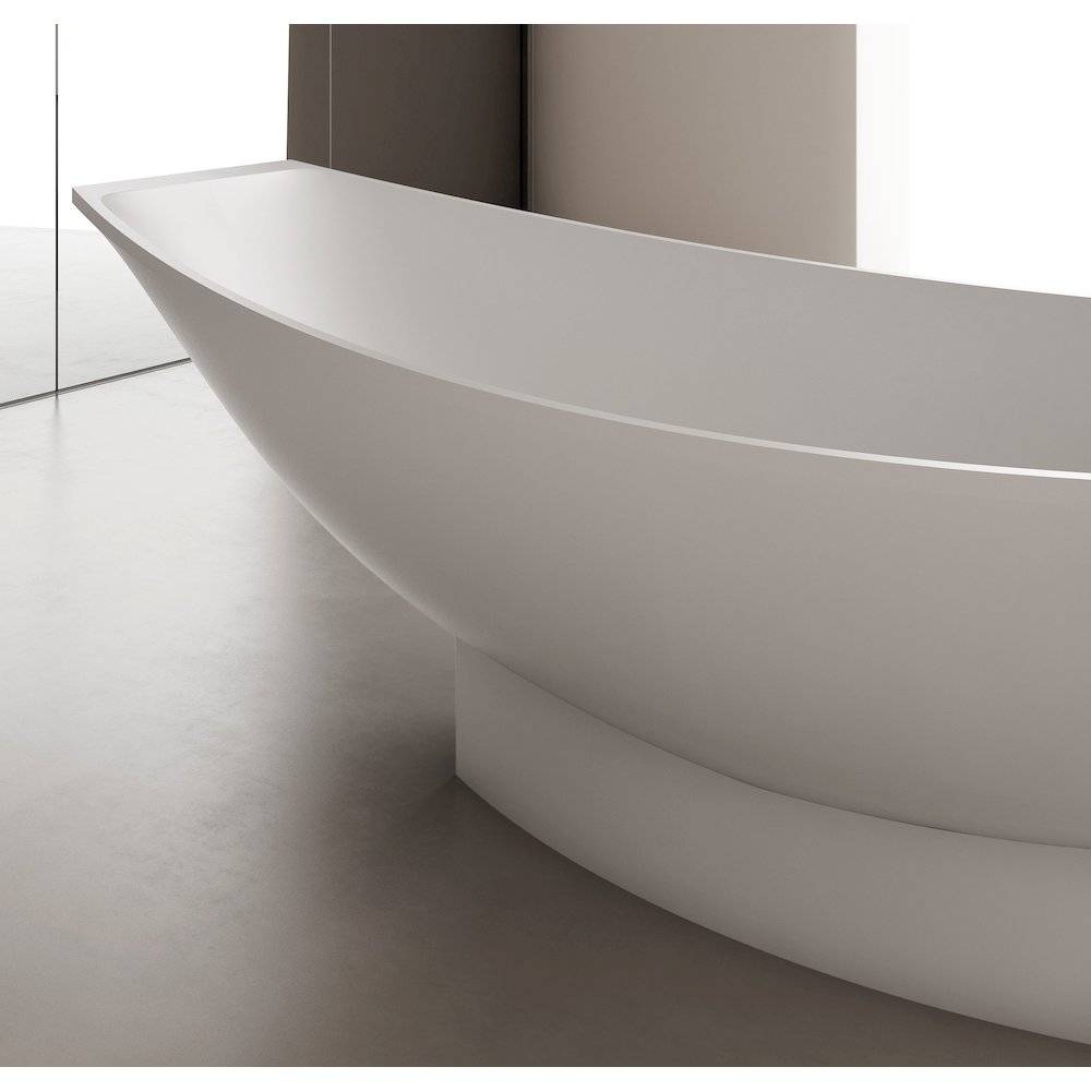 White Matte 71" Solid Surface Resin Free Standing Hammock Style Bathtub. Picture 6