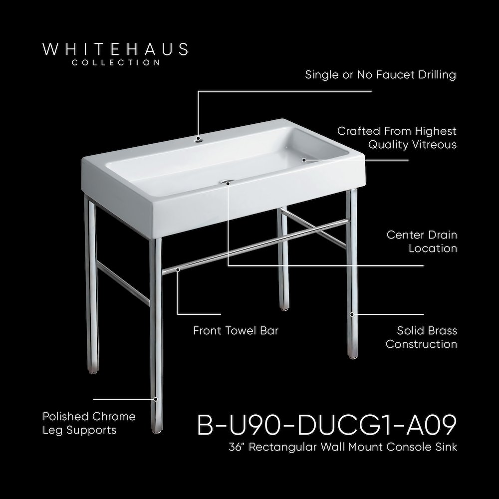 Britannia Large Rectangular Sink Console with Front towel Bar and No Hole Drill. Picture 2