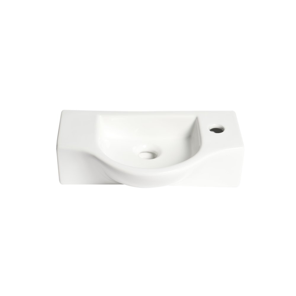 White 18" Small Wall Mounted Ceramic Sink with Faucet Hole. Picture 3