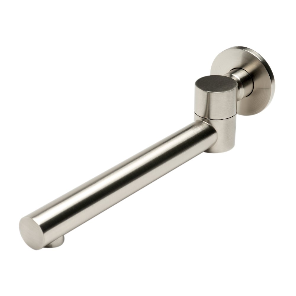 Brushed Nickel Round Foldable Tub Spout. Picture 1