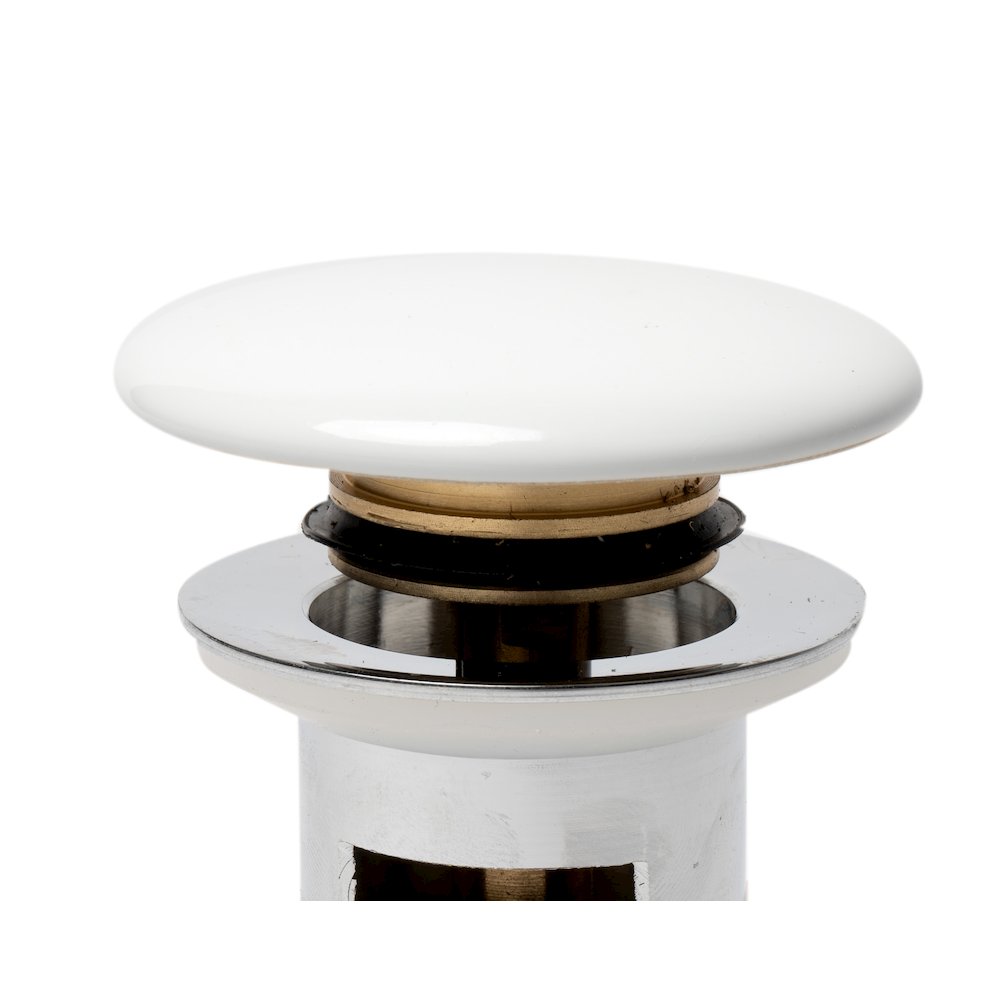 White Ceramic Mushroom Top Pop Up Drain for Sinks with Overflow. Picture 5