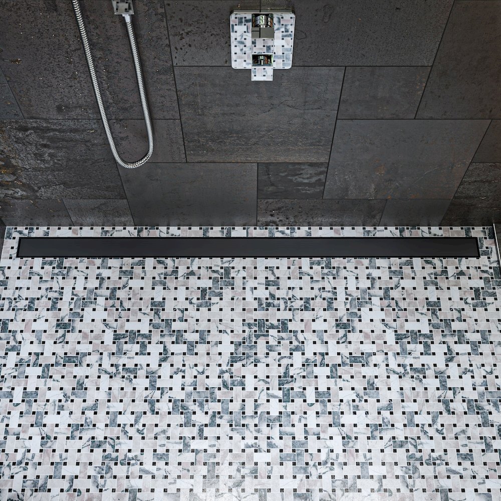 59" Black Matte Stainless Steel Linear Shower Drain with Solid Cover. Picture 2