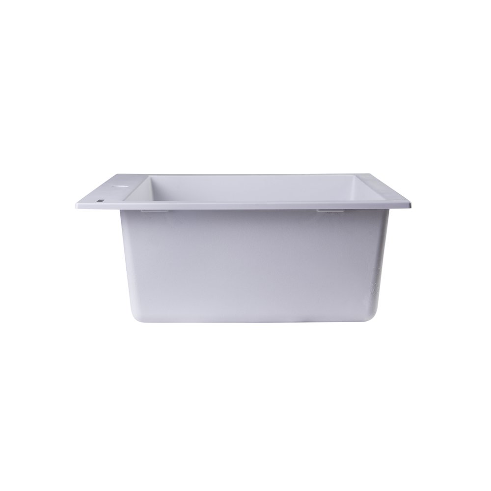 White 24" Drop-In Single Bowl Granite Composite Kitchen Sink. Picture 7