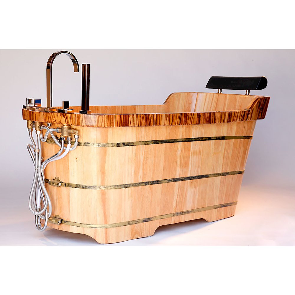 59" Free Standing Wooden Bathtub with Chrome Tub Filler. Picture 2