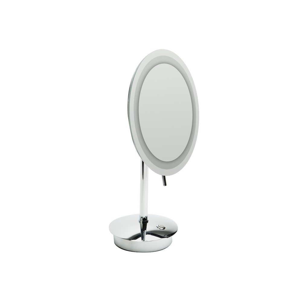 Polished Chrome Tabletop Round 9" 5x Magnifying Cosmetic Mirror with Light. Picture 1