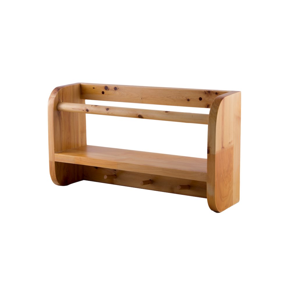 18" Wall Mounted Wooden Shelf & Hooks Bathroom Accessory. Picture 1