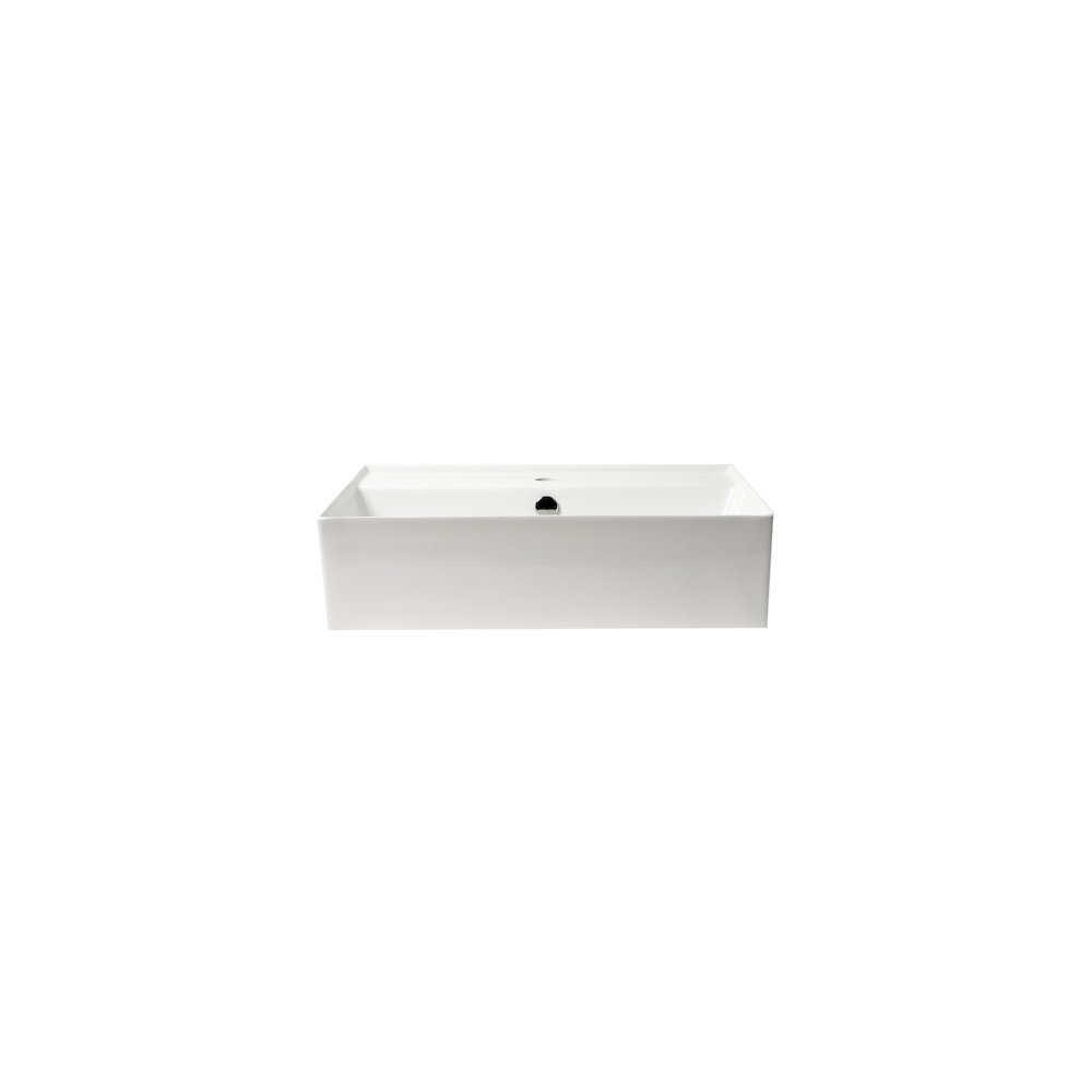 White 24" Modern Rectangular Above Mount Ceramic Sink with Faucet Hole. Picture 9