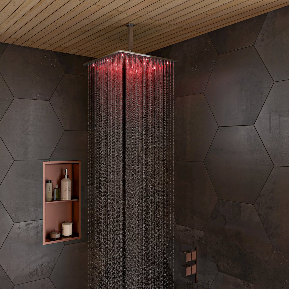 Brushed Nickel 16" Square Multi Color LED Rain Shower Head. Picture 5