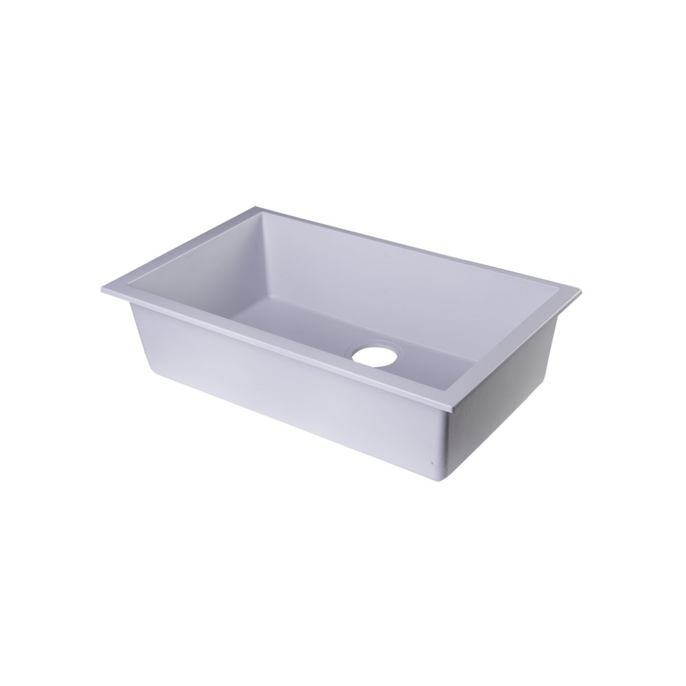 White 30" Undermount Single Bowl Granite Composite Kitchen Sink. Picture 5