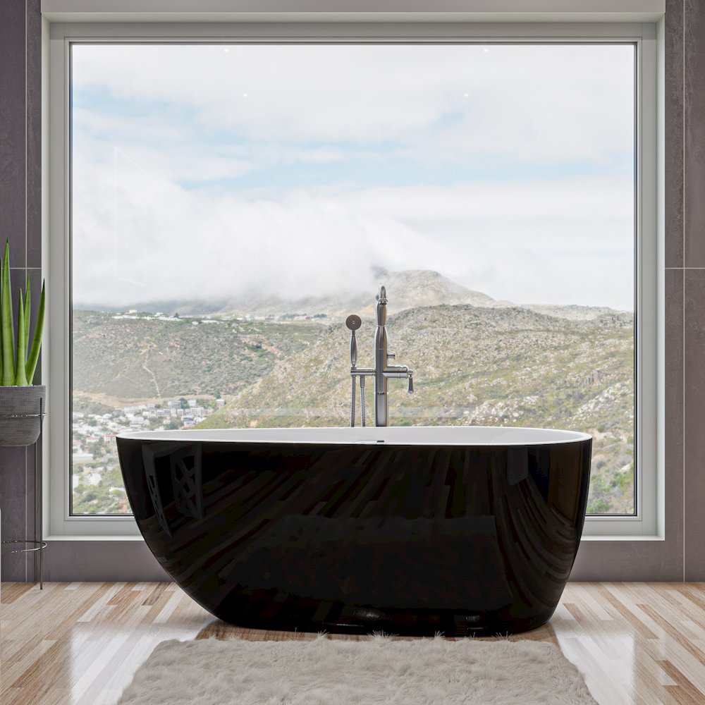 59 inch Black & White Oval Acrylic Free Standing Soaking Bathtub. Picture 5